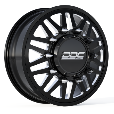 DDC Wheels - 94-18 RAM 92-10 GM Aftermath Black/Milled 22X8.25 8X165 121.3 12.50 Tire Dually Wheel Kit