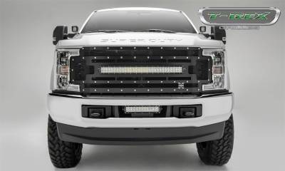 T-Rex Grilles - 17-19 FORD F250/F350  T-Rex Torch Series Light Grille, Black, 1 Pc, Replacement, Chrome Studs with (1) 30" KED (does not fit vehicles with Camera)