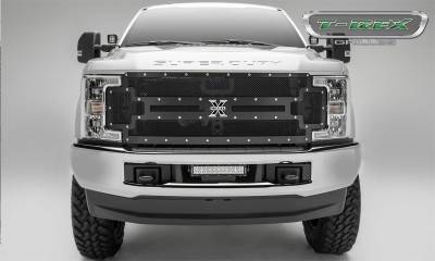T-Rex Grilles - 17-19 FORD  F250/F350  Super Duty  T-Rex Black  X-Metal Series Studded Mesh Grille, 1 Pc, Replacement, Chrome Studs (does not fit vehicle with camera)