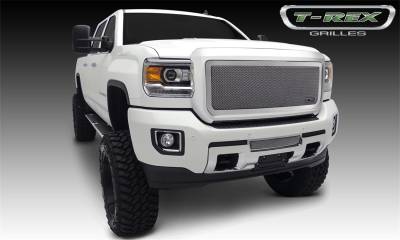 T-Rex Grilles - 2015-2019 SIERRA 2500/3500 T-Rex Polished Upper Class Series Mesh Grille, 1 Pc, Overlay