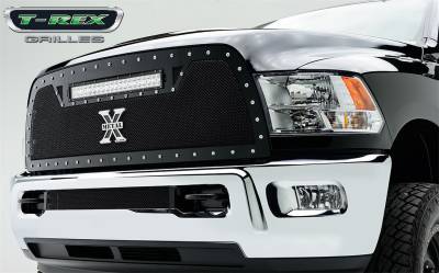 T-Rex Grilles - 13-18 RAM 2500/3500  T-Rex Black Torch Series LED Light Grille, 1 PC, Chrome Studs with with (1) 30" LED