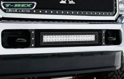 T-Rex Grilles - 11-16 FORD F250/F350 Super Duty  T-Rex Black Stealth Torch Series LED Light Bumper Grille, 1 Pc, Bolt-On, Black Studs with (1) 20" LED
