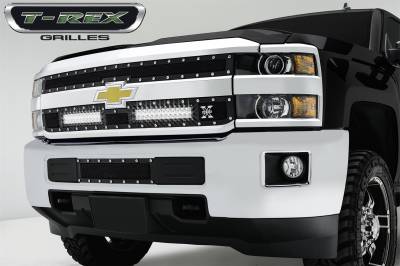 15-19 SILVERADO 2500 and 15-17 3500HD  T-Rex Black Torch Series LED Light Grille, 2 Pc, Insert, Chrome Studs with (2) 12" LEDS