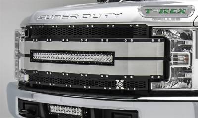 T-Rex Grilles - 17-19 FORD F250/F350 Super Duty  T-Rex Black Torch Al Series, Black Mesh Brushed Trim, 1 Pc, Replacement, Chrome Studs with (1) 30" LED, Does Not Fit Vehicles with Camera - Image 4