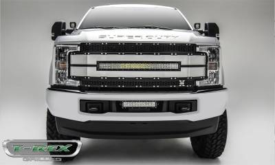 T-Rex Grilles - 17-19 FORD F250/F350 Super Duty  T-Rex Black Torch Al Series, Black Mesh Brushed Trim, 1 Pc, Replacement, Chrome Studs with (1) 30" LED, Does Not Fit Vehicles with Camera - Image 1