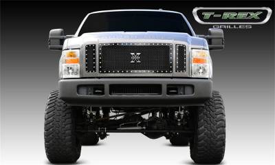 Exterior Accessories - Grille - T-Rex Grilles - 08-10 Ford F250/F350 Super Duty (Except Harley Davidson)  T-RexBlack  X-Metal Series Studded Mesh Grille, 3 Pc, Insert, Chrome Studs