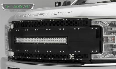 T-Rex Grilles - 17-19 FORD F250/F350  T-Rex Torch Al Series Grille Black Torch Series Grille, Black Mesh and Trim, 1 Pc, Chrome Studs with (1) 30" LED (does not fit vehicles with Camera) - Image 2
