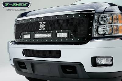 11-14 Silverado 2500/3500  T-Rex Black Torch Series LED Light Grille, 1 Pc, Replacement, Chrome Studs with (2) 6" and (1) 12" LEDs