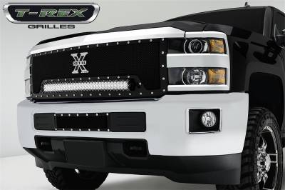 Exterior Accessories - Grille - T-Rex Grilles - 15-19 SILVERADO 2500/3500  HD T-Rex Black Torch Grille, 1 Pc, Replacement, Chrome Studs with (1) 30" LED