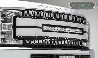 T-Rex Grilles - 17-19 FORD F250/F350  T-Rex Torch Series LED Light  Black Torch Series Grille, Black with Brushed Aluminum Mesh and Trim, 1 PC, Chrome Studs with (1) 30" LED (does not fit vehicles with camera) - Image 3