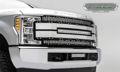 T-Rex Grilles - 17-19 FORD F250/F350  T-Rex Torch Series LED Light  Black Torch Series Grille, Black with Brushed Aluminum Mesh and Trim, 1 PC, Chrome Studs with (1) 30" LED (does not fit vehicles with camera) - Image 4