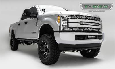 T-Rex Grilles - 17-19 FORD F250/F350  T-Rex Torch Series LED Light  Black Torch Series Grille, Black with Brushed Aluminum Mesh and Trim, 1 PC, Chrome Studs with (1) 30" LED (does not fit vehicles with camera) - Image 5