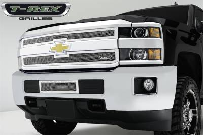 T-Rex Grilles - 15-19 SILVERADO 2500HD and 2015-2017 3500HD T-Rex Polished Upper Class Series Main Grille, 2 Pc, Overlay